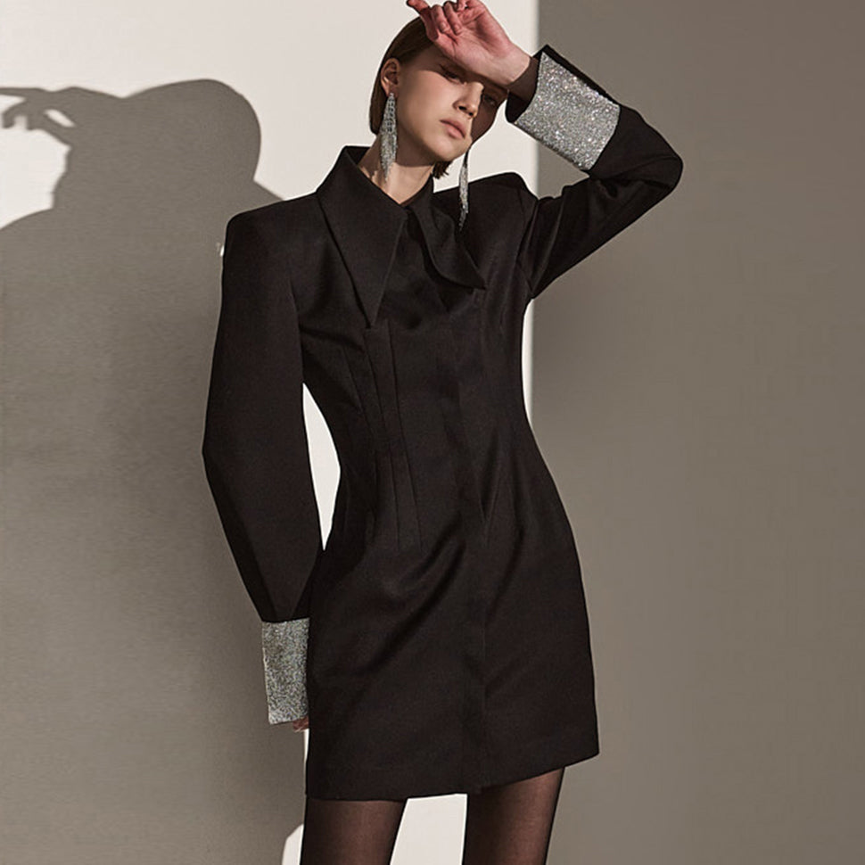 MBDDR006 亮片袖口衬衫迷你连衣裙