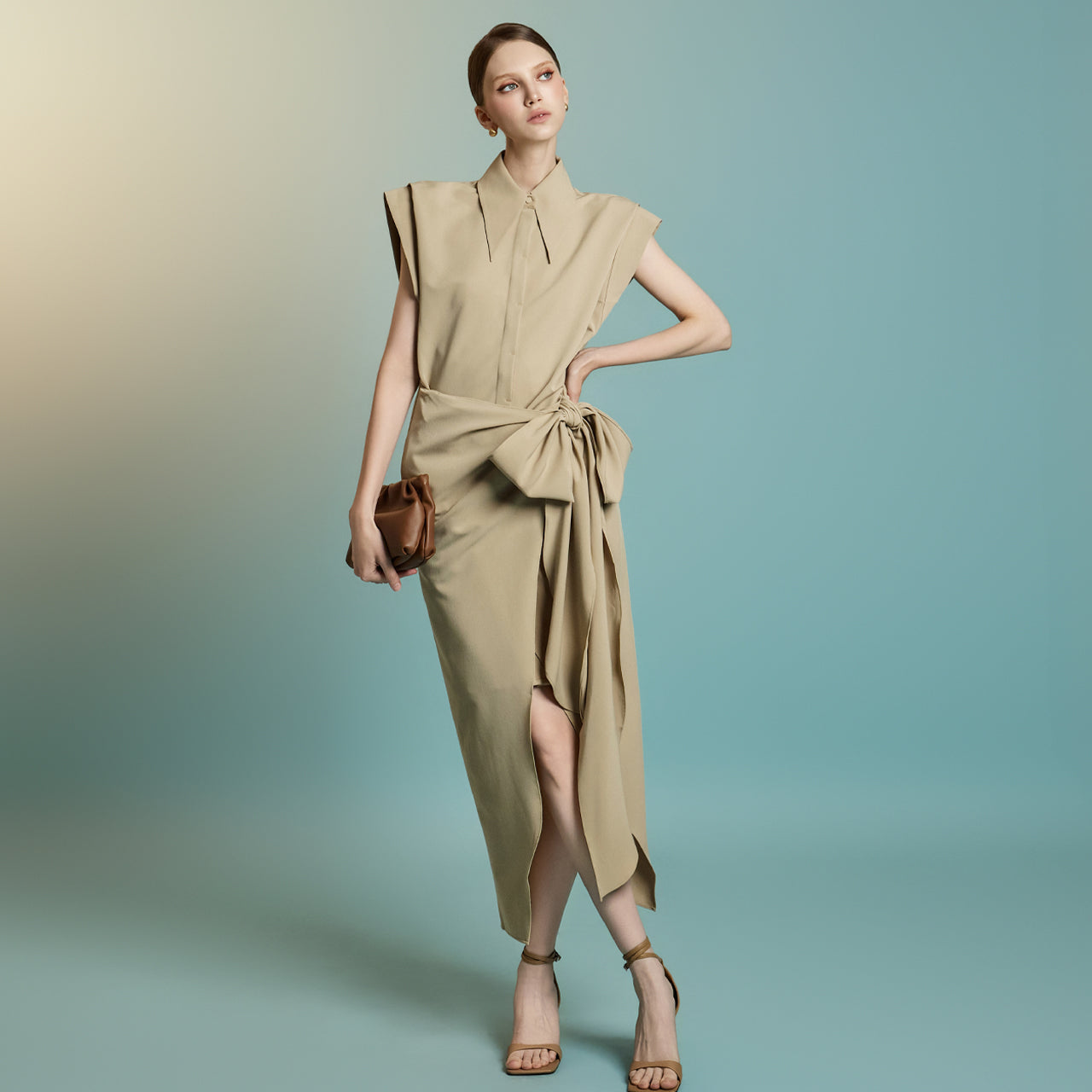 D9554 Tie-Strap Shirt Dress