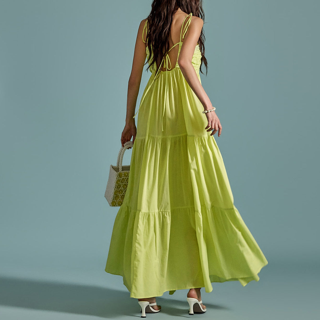 D5056 ピンタックティアードドレス