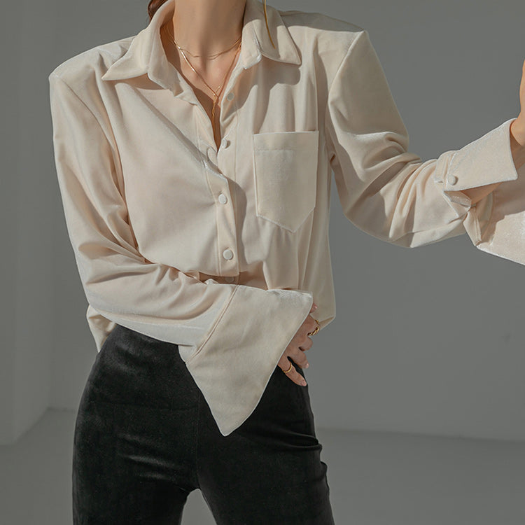 S458 天鹅绒垫肩衬衫