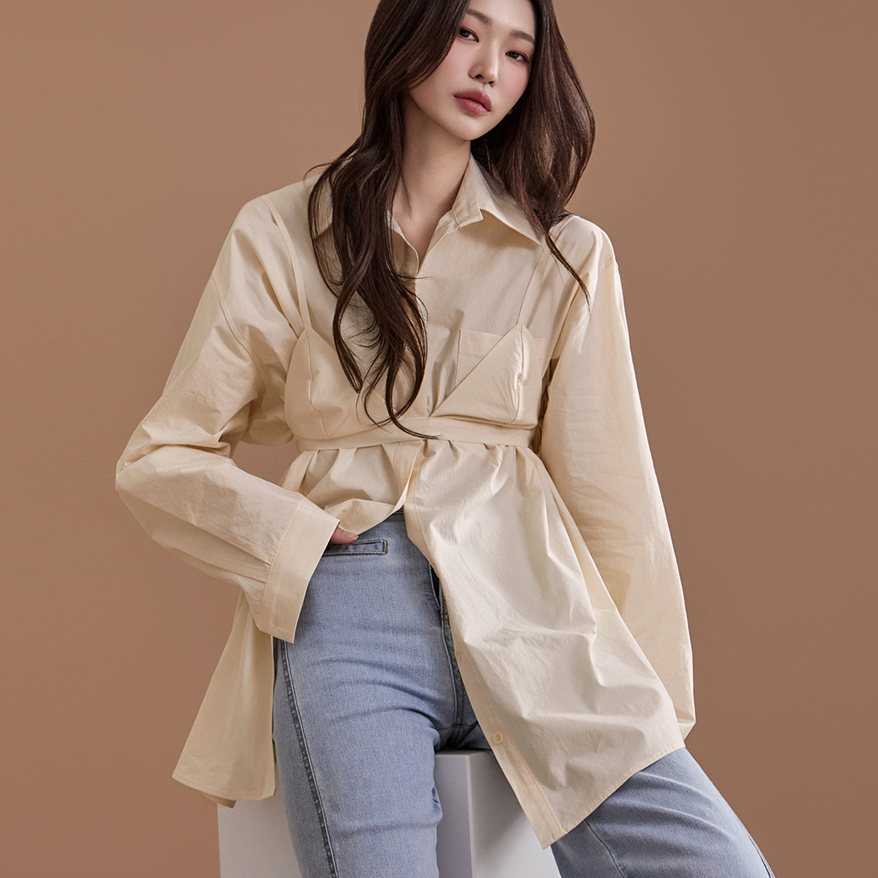 S618 紧身胸衣衬衫套装