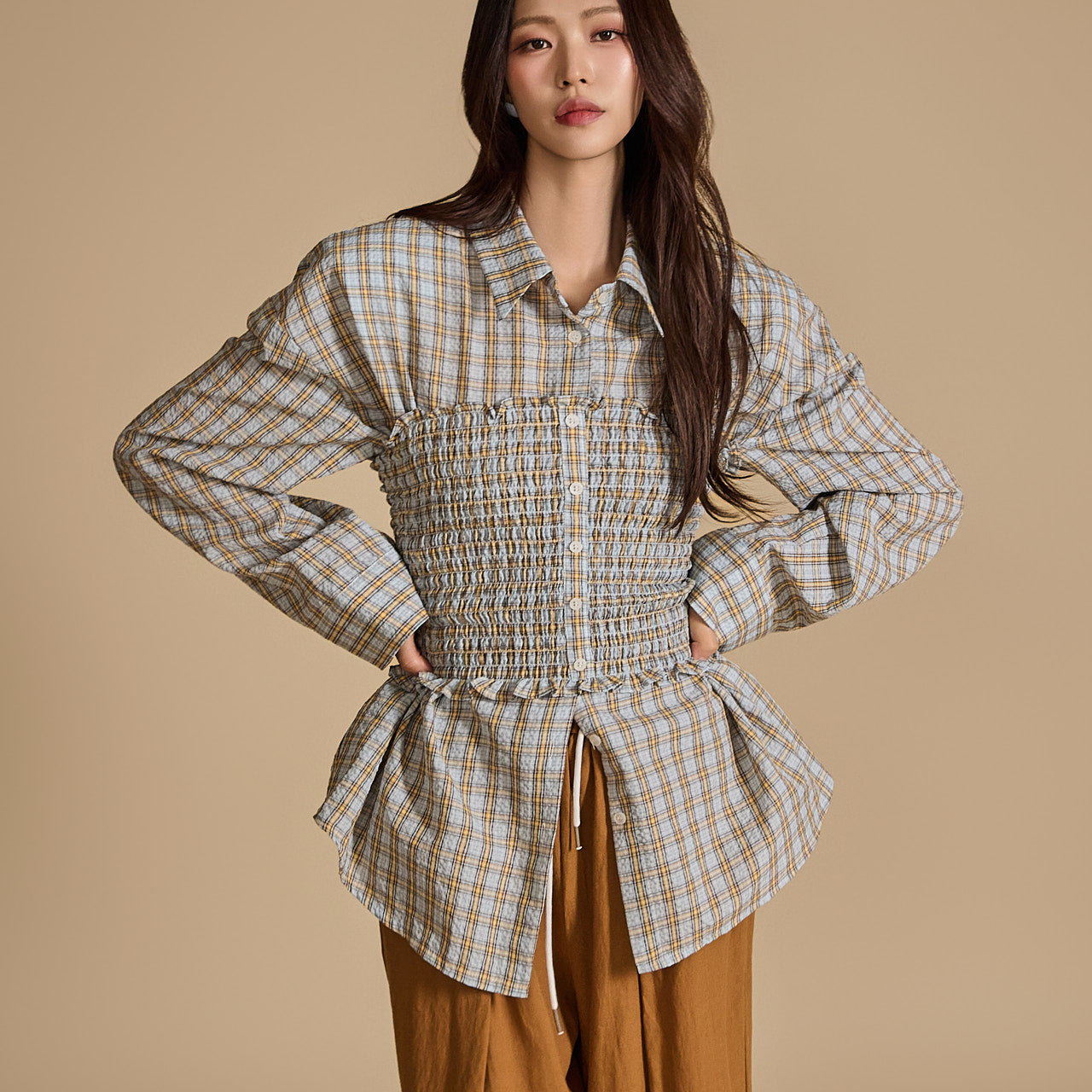 S646 ビスチェとチェックシャツセット