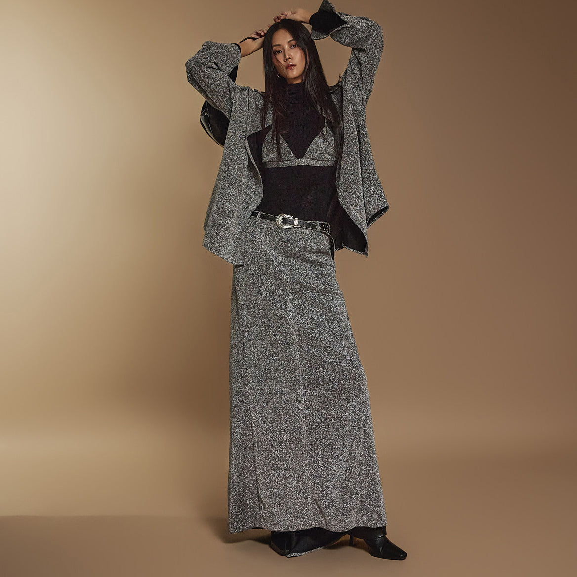 TP1939 シャイニーシャツビスチェ&スカートセット