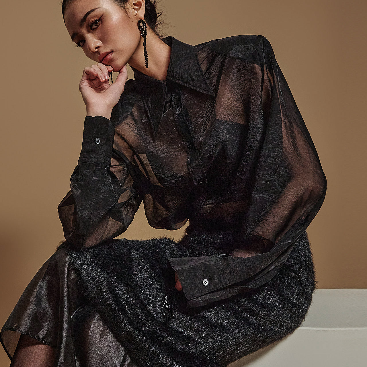 S703 欧根纱透视衬衫