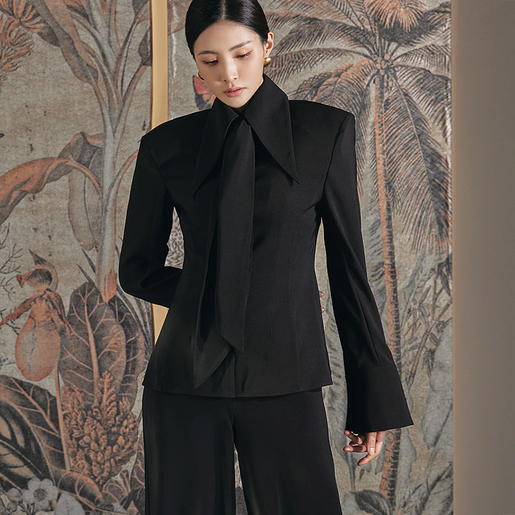 B9139 纽扣垫肩衬衫(围巾套装)