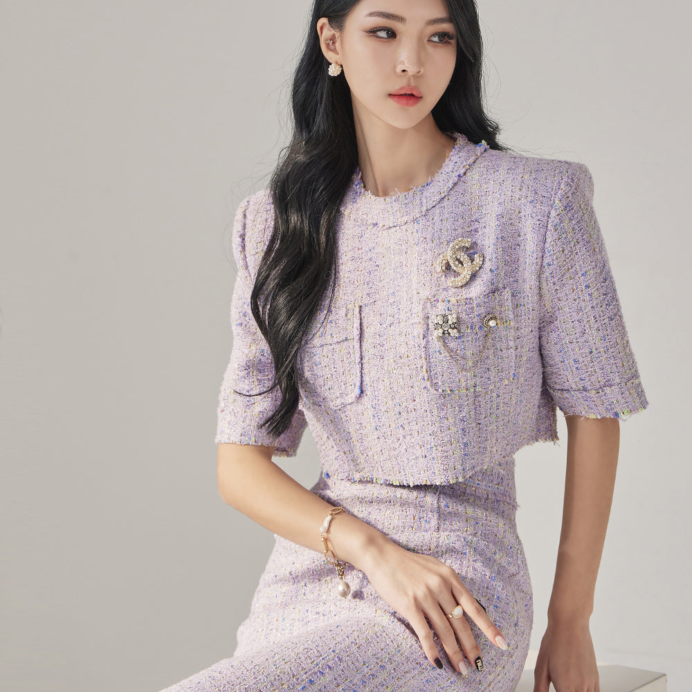 B9140 パステルツイードクロップブラウス