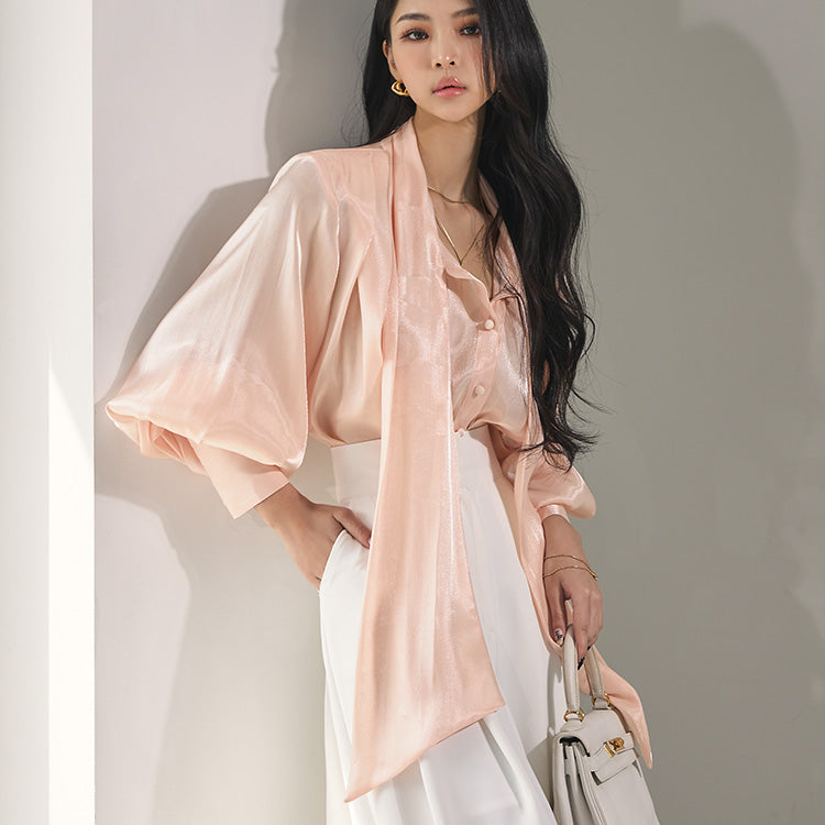 B2805 シースルーストラップオーガンザブラウス