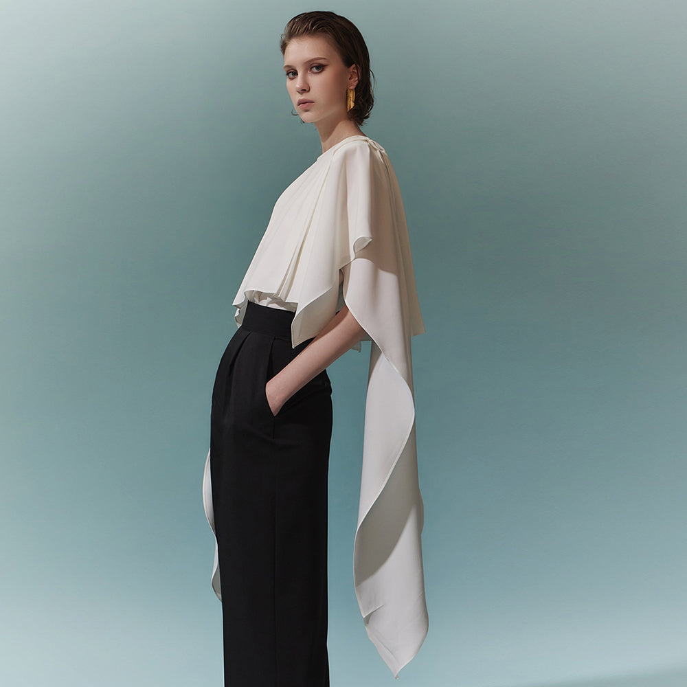 B9148 肩部抽褶点双层衬衫