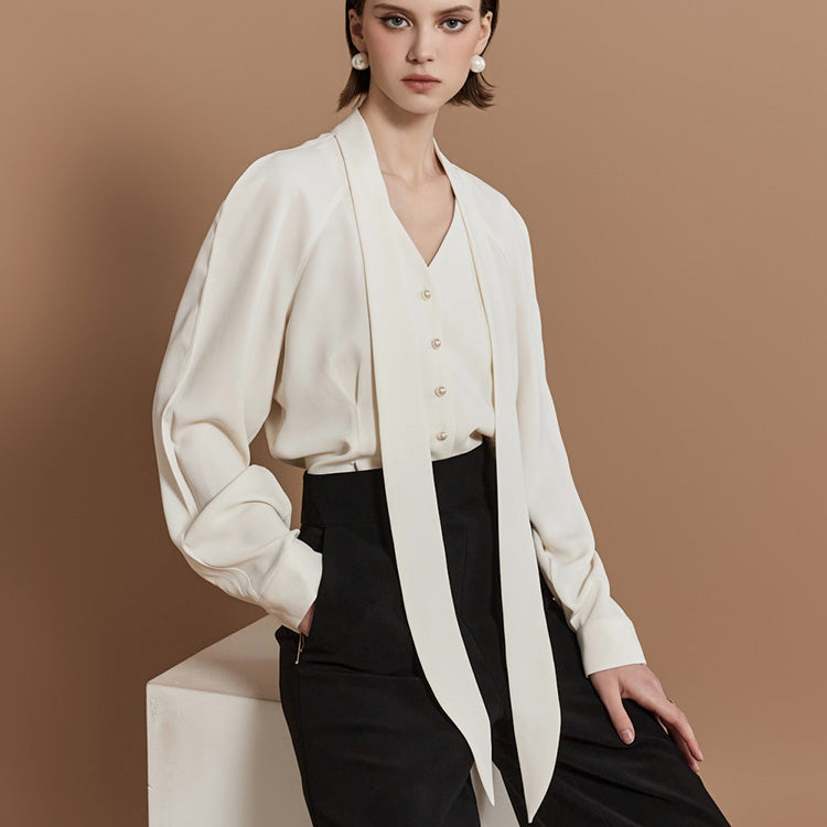 B2919 珍珠纽扣领带衬衫