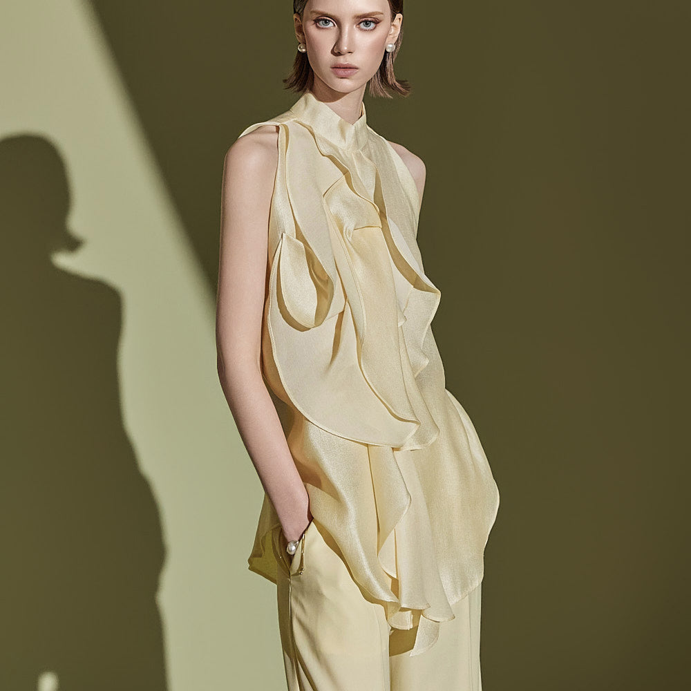 B9178 Sleeveless Frill Blouse