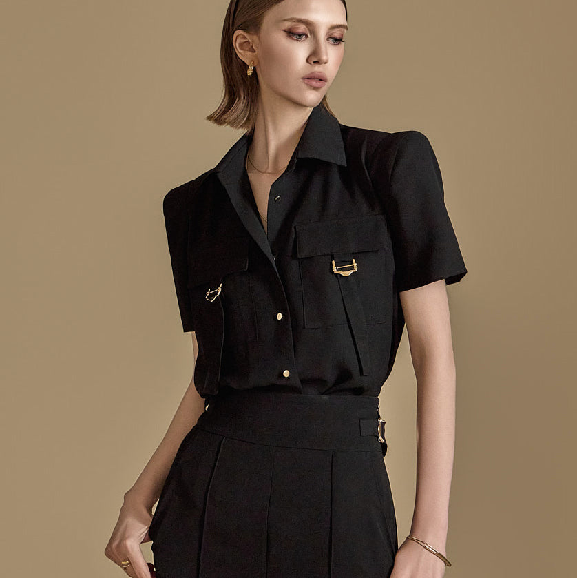 B2989 バックルブラウス