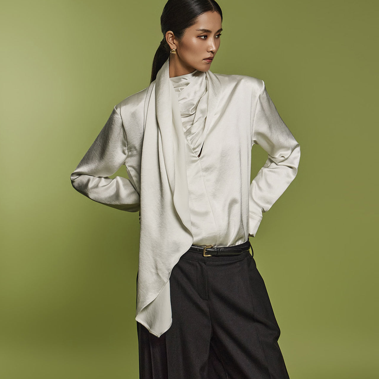 B3019 围巾褶皱衬衫