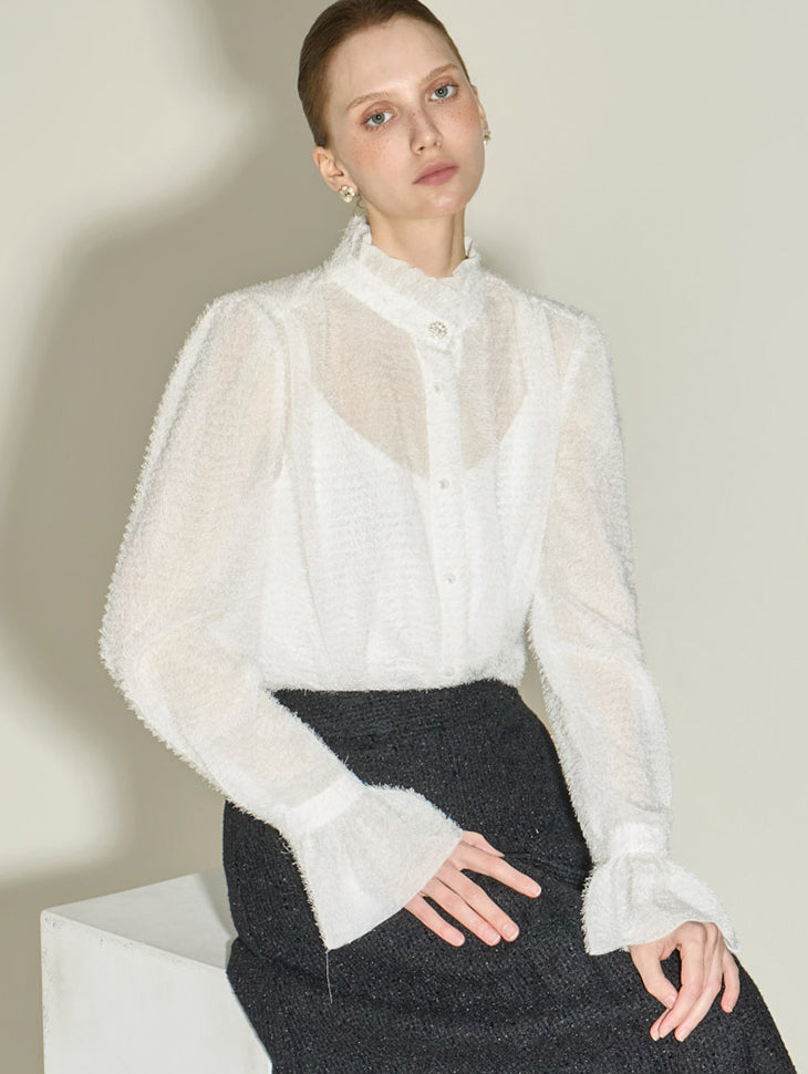 B3163 Frill High Neck Blouse