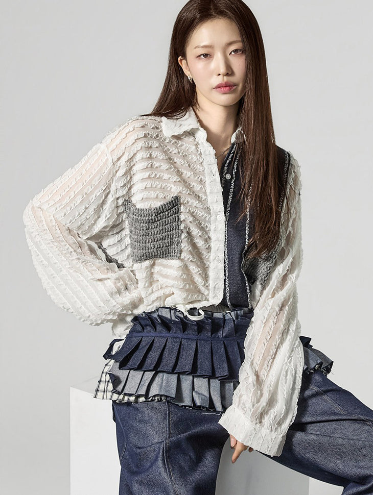 B3171 Denim Mix Blouse