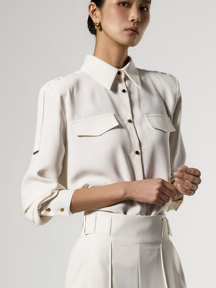 B3176 翻盖口袋女式衬衫