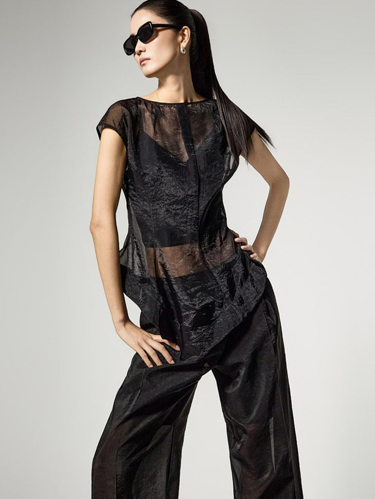 B3183 欧根纱不对称女式衬衫