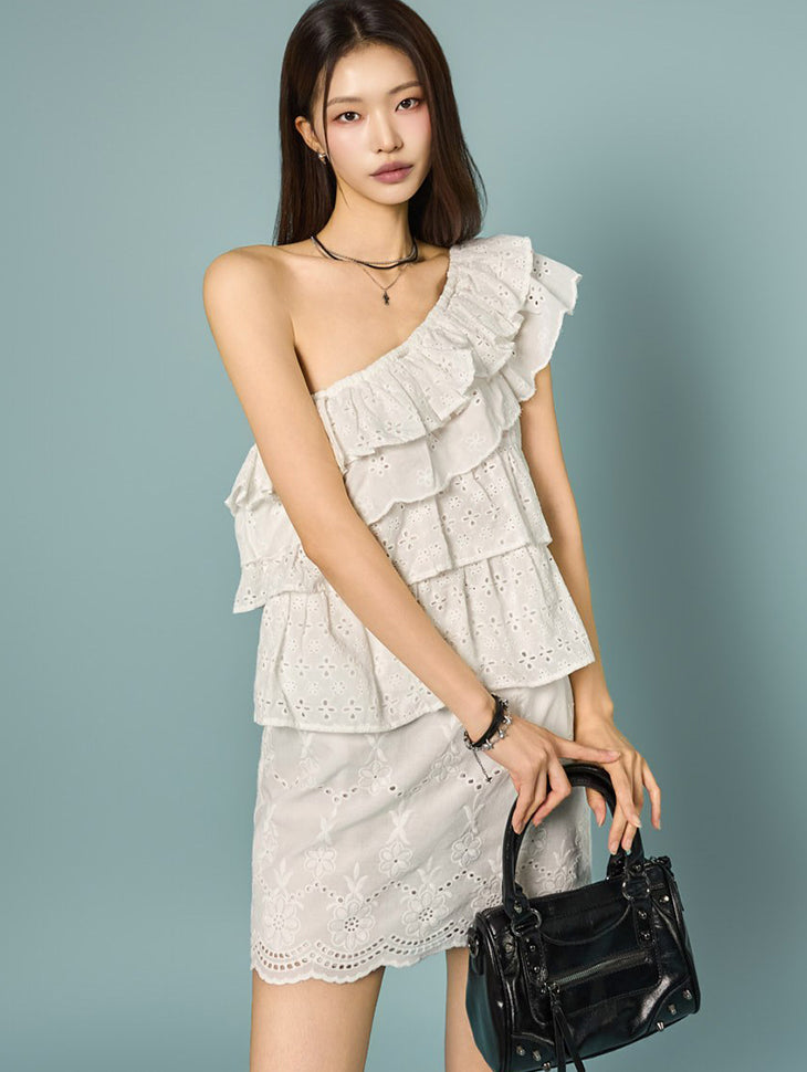 B3244 单肩荷叶边女式衬衫