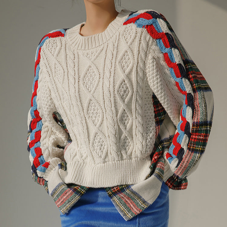 E2624 カラーコントラストケーブルニット