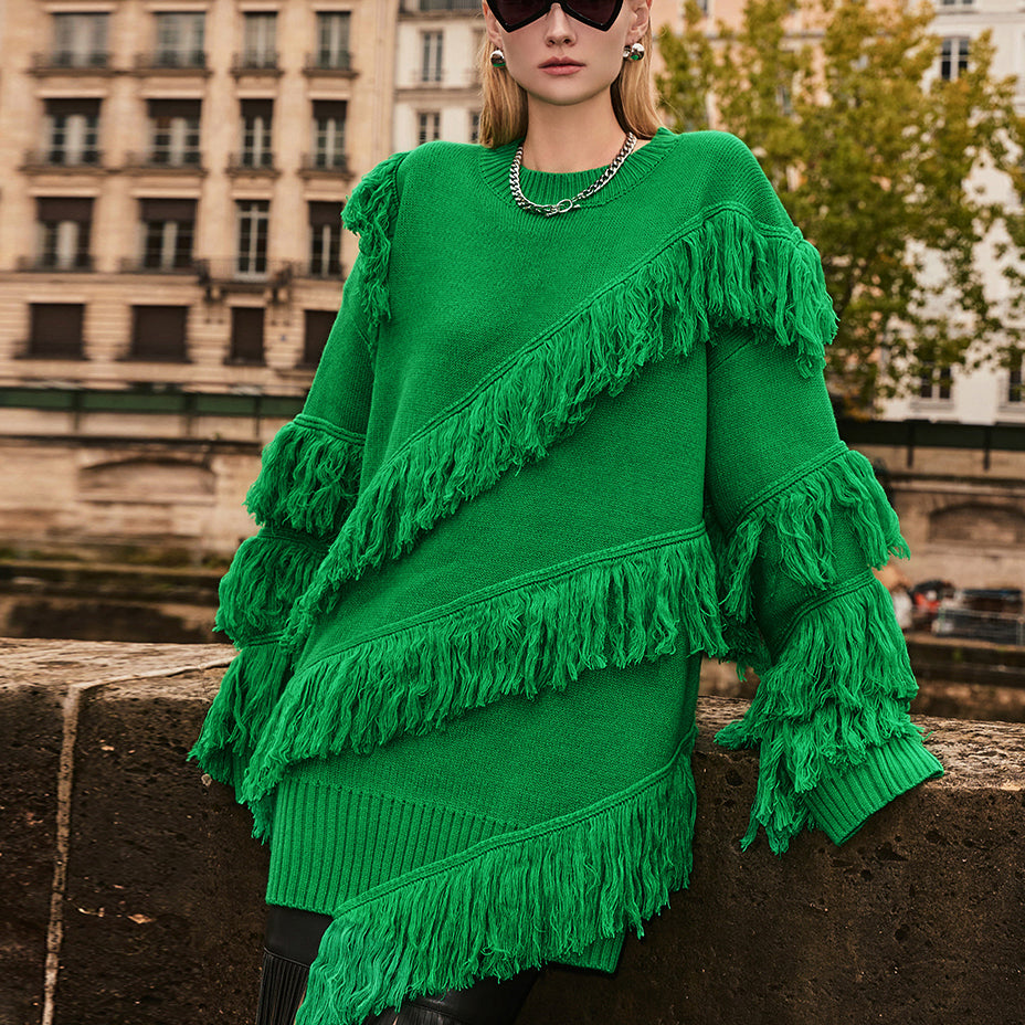 MBDE001 フリンジオーバーサイズフィットロングニット