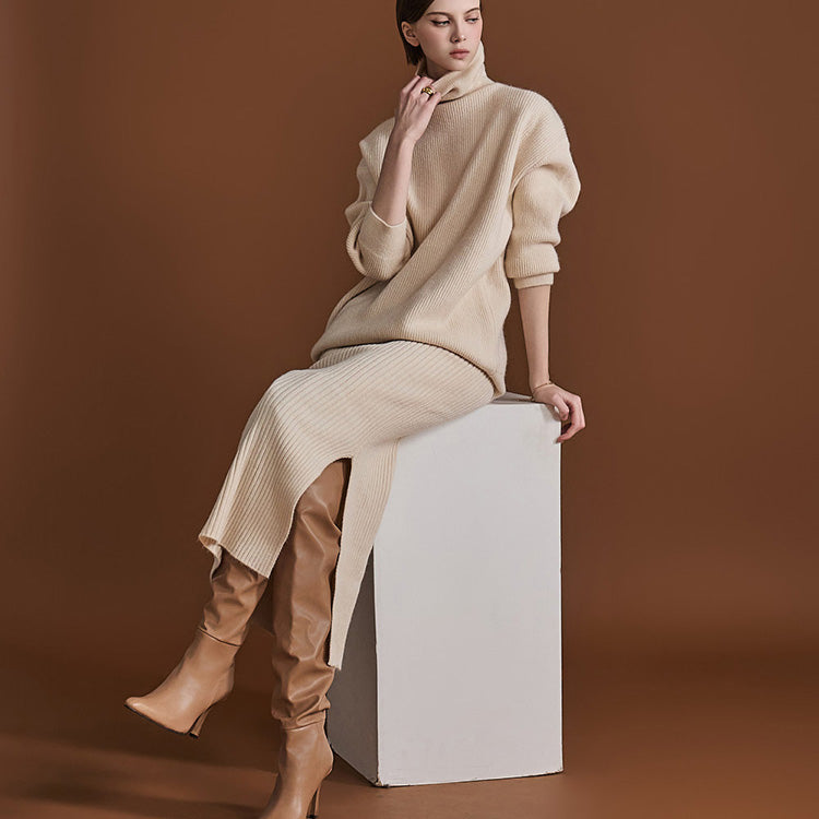 D4849 羊毛高领针织两件套