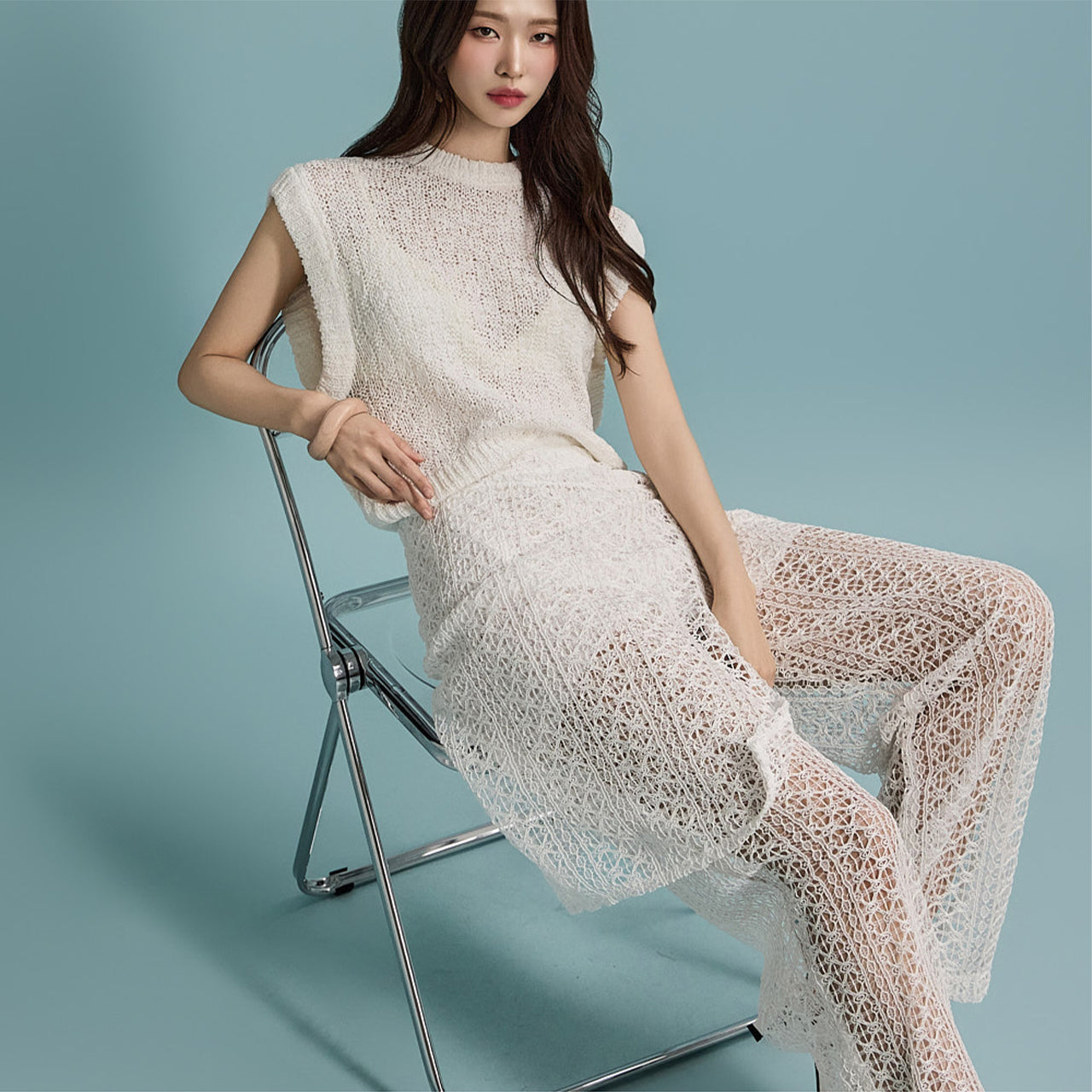 E3432 ノースリーブニットトップ