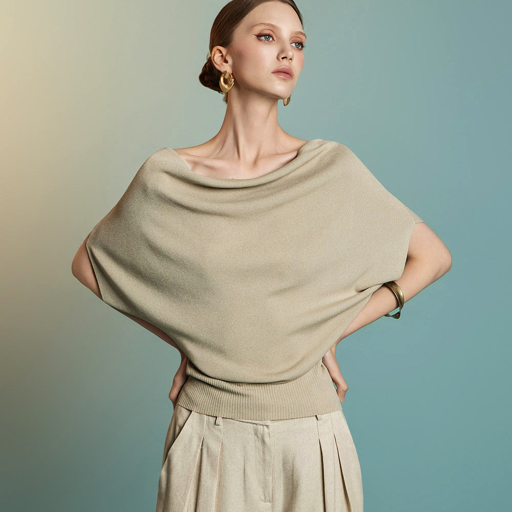 E3890 カウルネックニットトップス