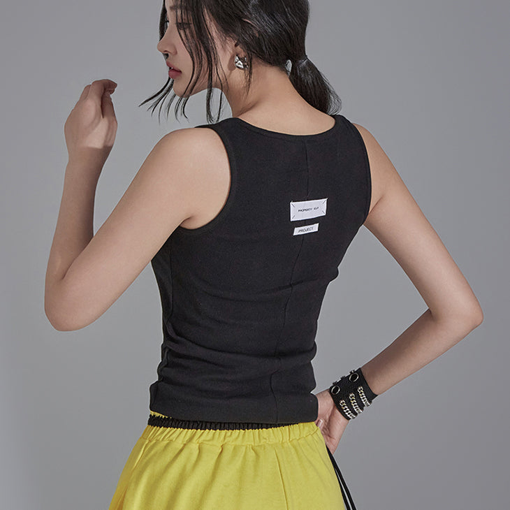 E3367 パッチ ノースリーブ トップ