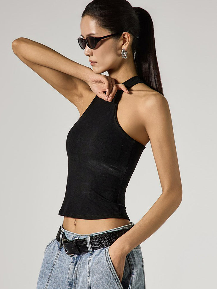 E4141 Halter Cap Sleeveless Top