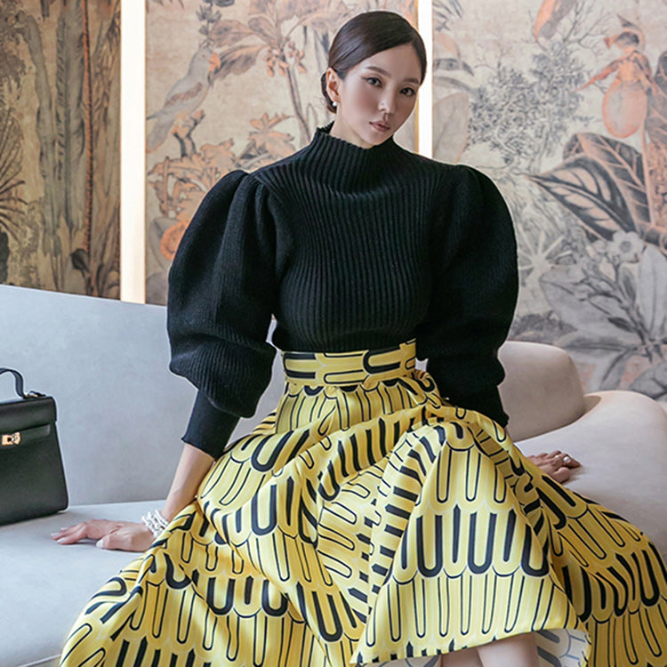 E2594 パフスリーブタートルネックニット