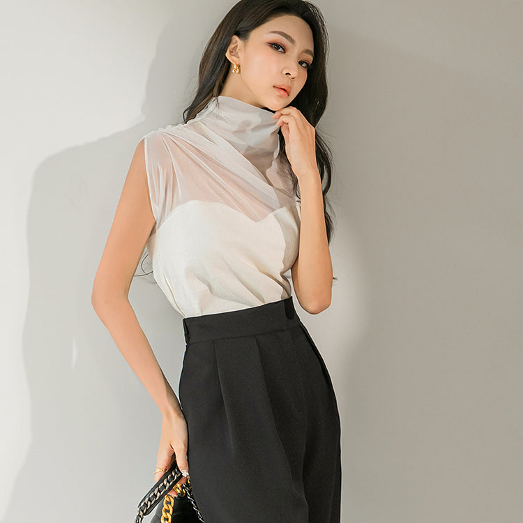 E2795 高领透明无袖上衣