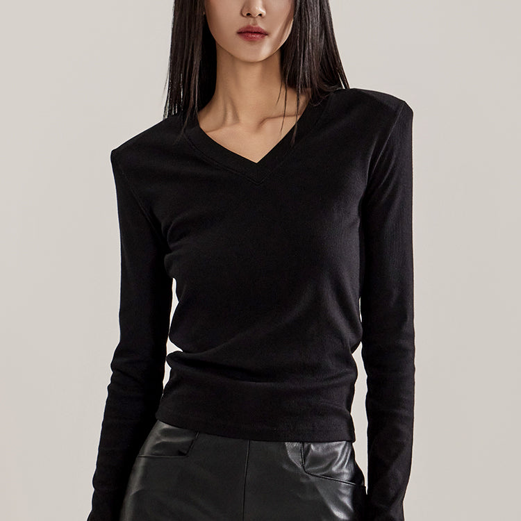 E3272 V-Neck Shoulder Padded Top