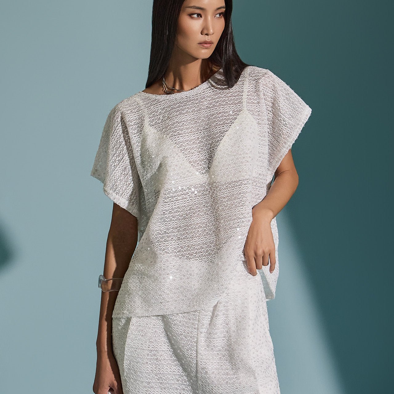 E3485 スパンコール ラグランスリーブ トップス