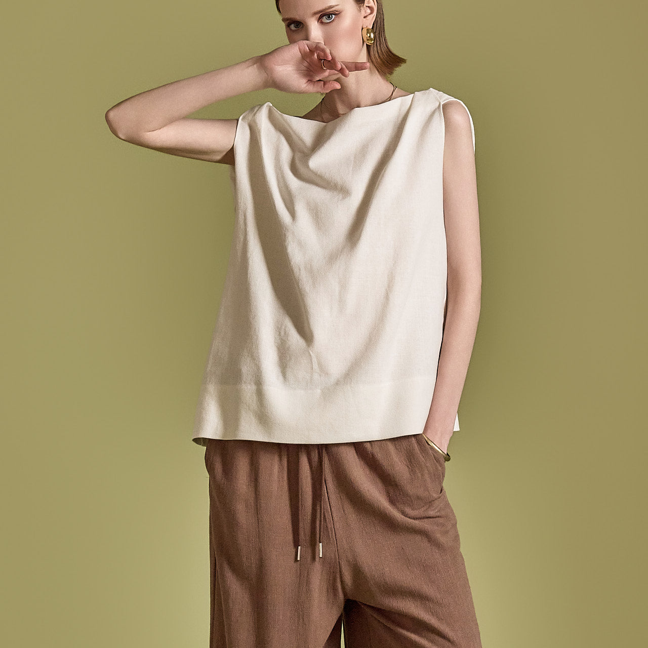 B2991 亚麻高领衬衫