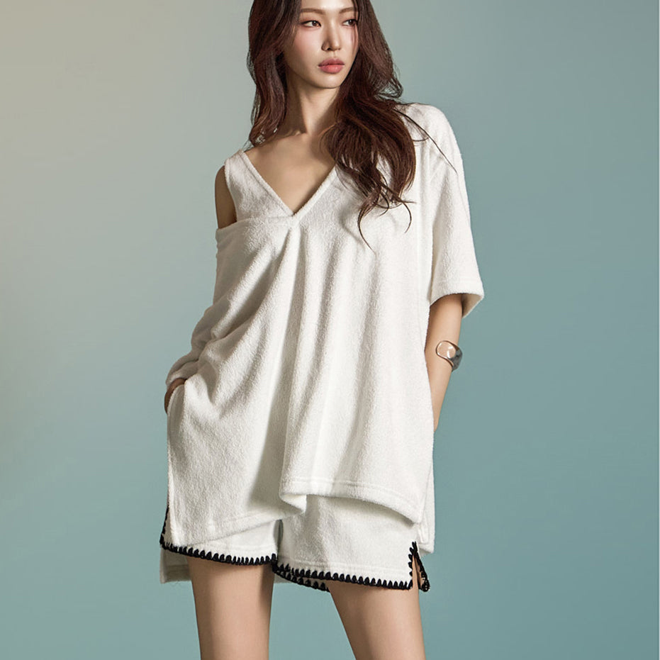 E3500 毛圈布 V 领上衣