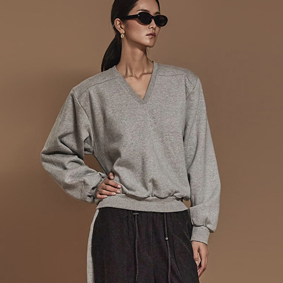 E3602 V领羊毛衬里运动衫