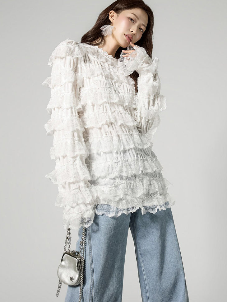 E4162 Lace Tiered Top