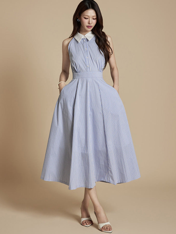 D5324 ホルターネック シャツドレス