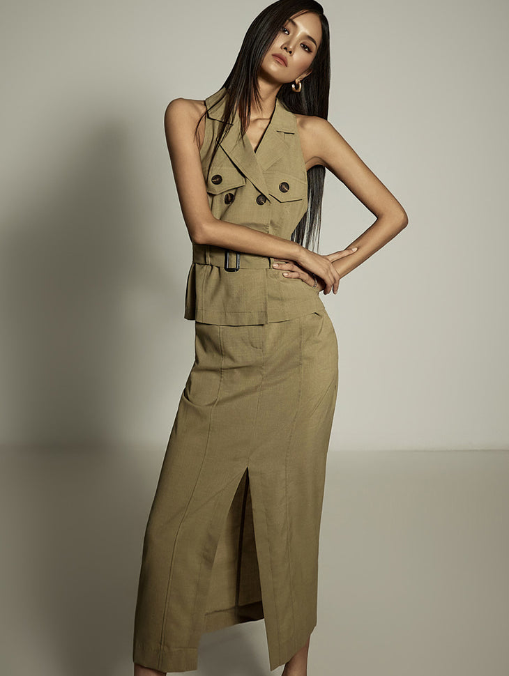 D5333 Sleeveless Dress With Belt