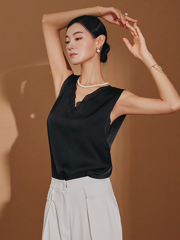 B2826 缎面无袖衬衫