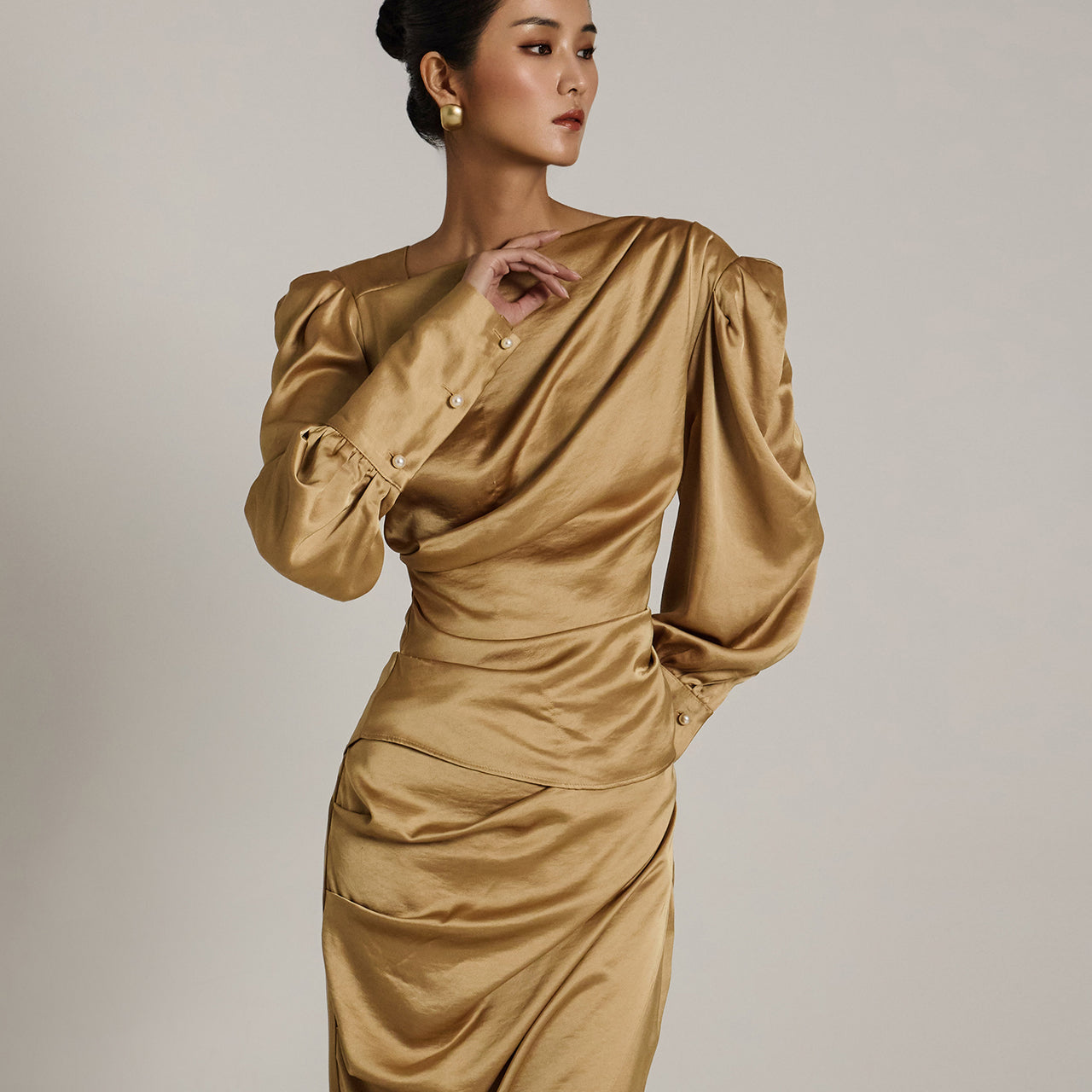 B2888 Satin Drape Blouse