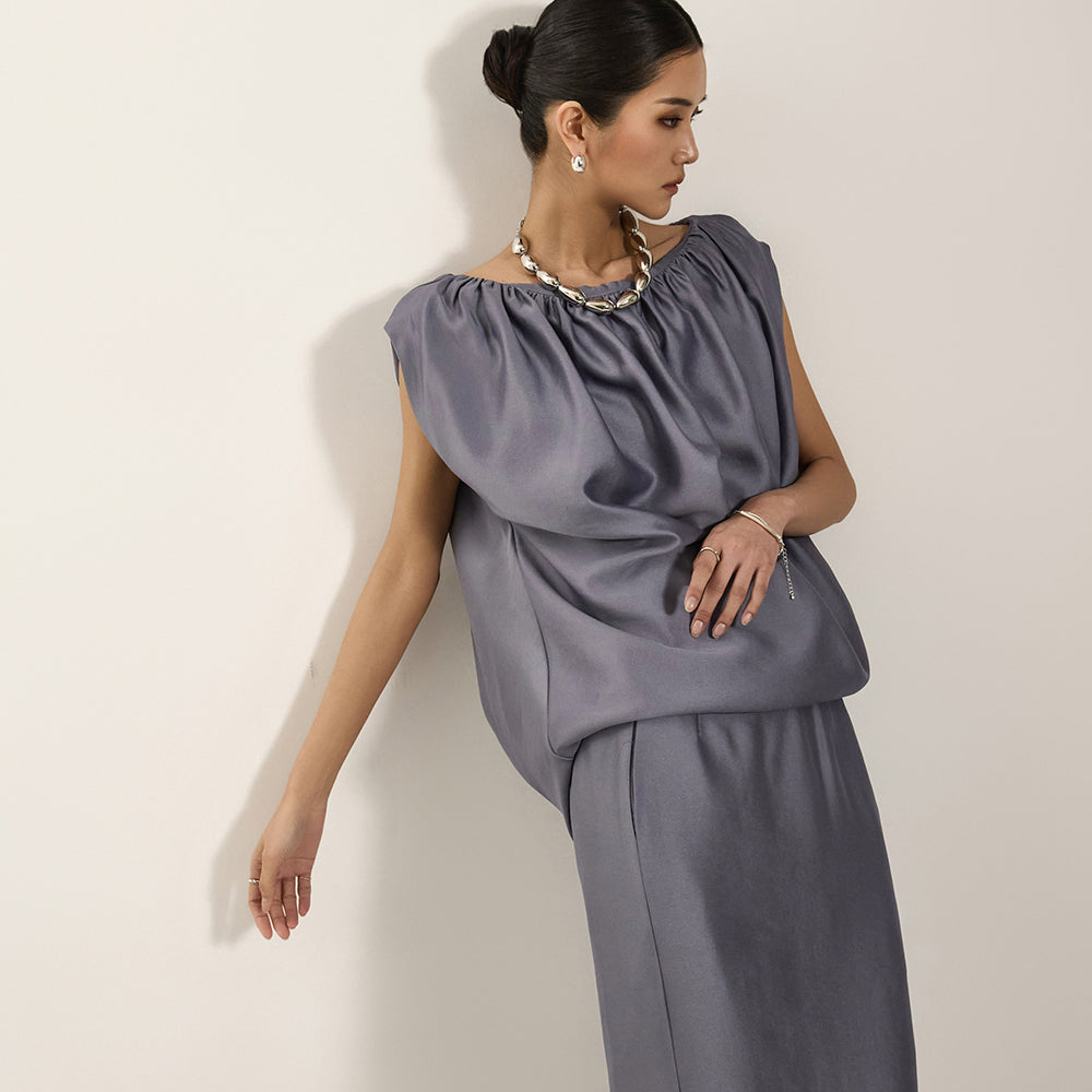 B3046 褶皱无袖衬衫