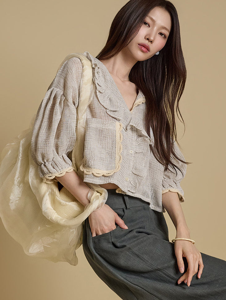 B3061 リネンフリルブラウス