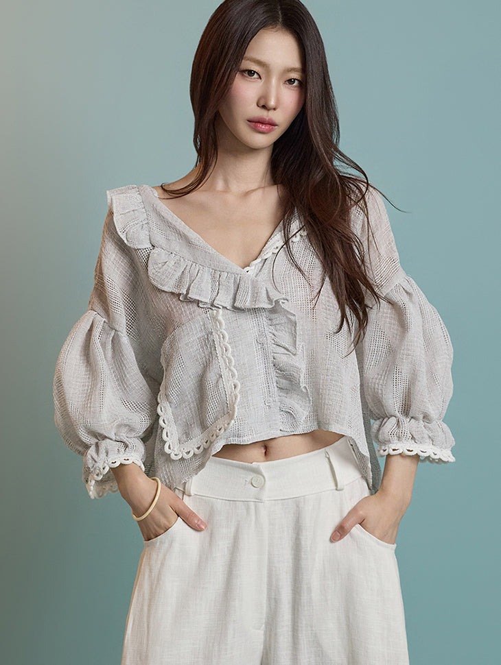 B3061 リネンフリルブラウス