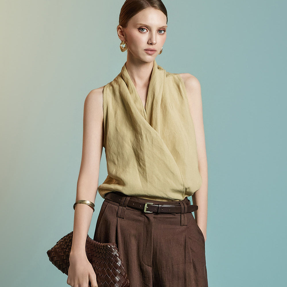 B3109 亚麻挂脖衬衫