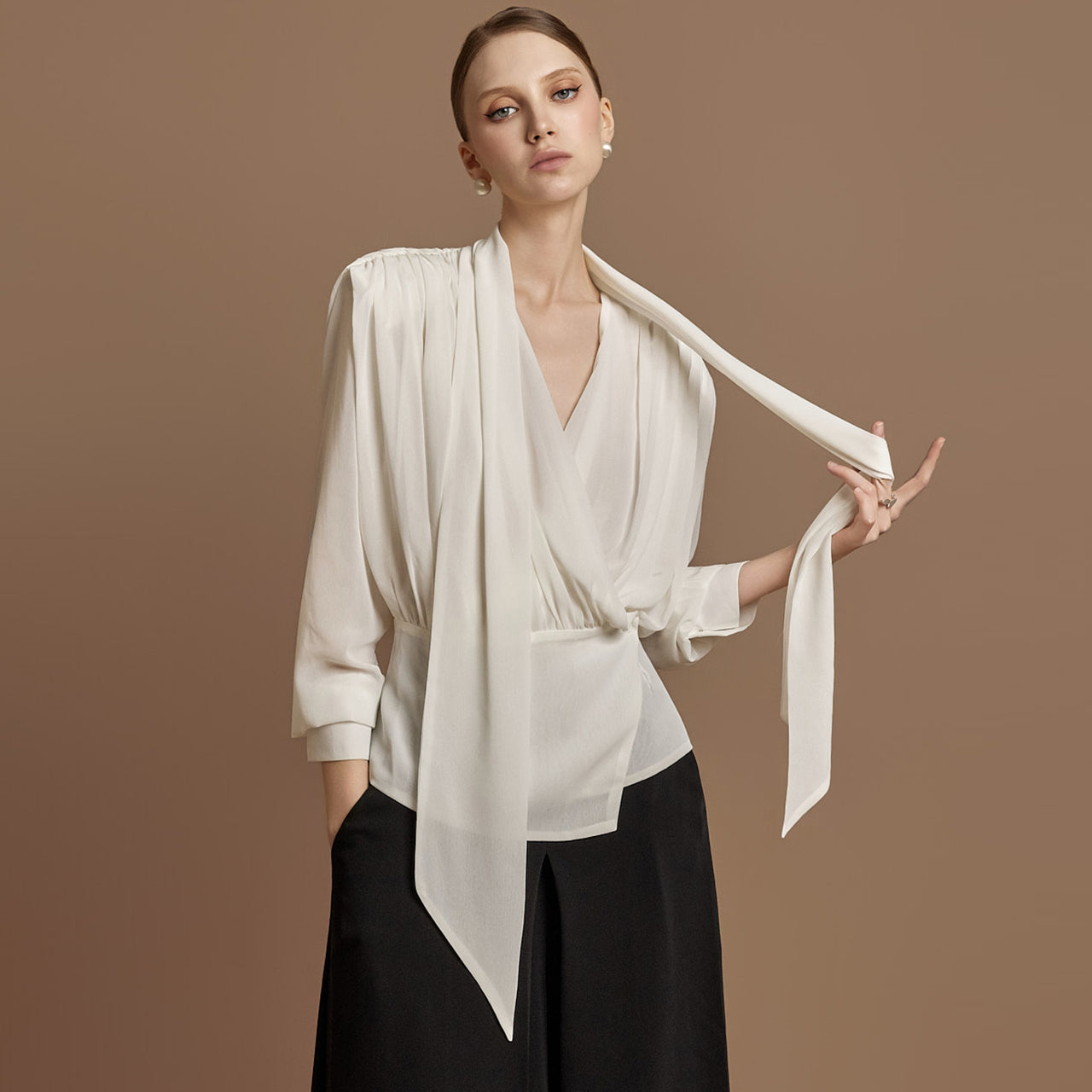 B3139 Strap Shirring Blouse