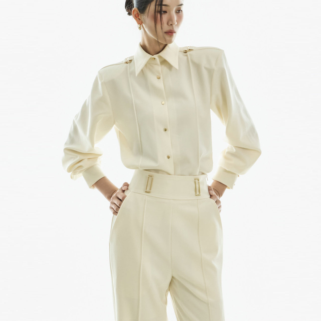 B3158 Buckle Pintuck Blouse