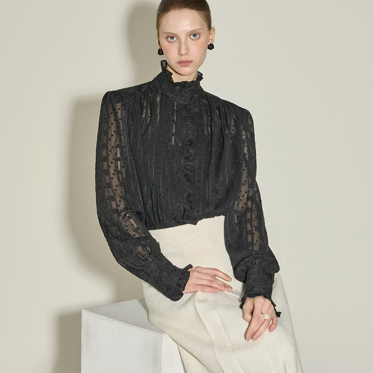 B3161 Frill High Neck Blouse