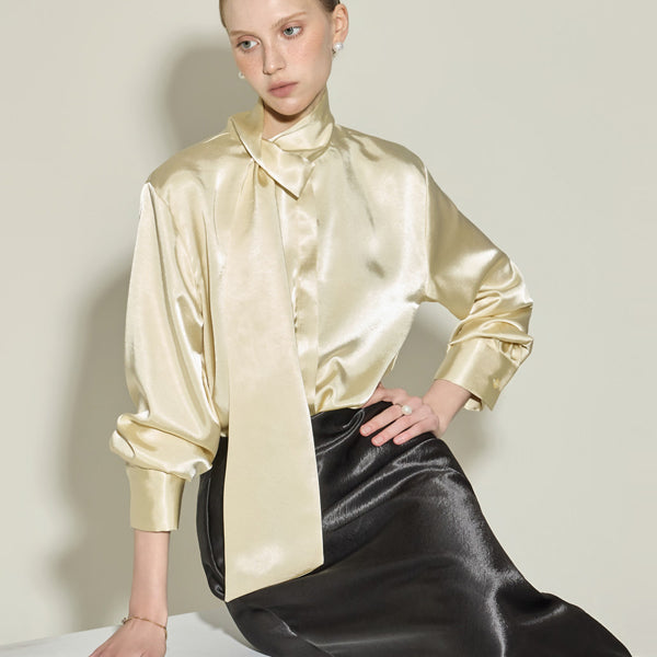 B3162 Satin High Neck Blouse