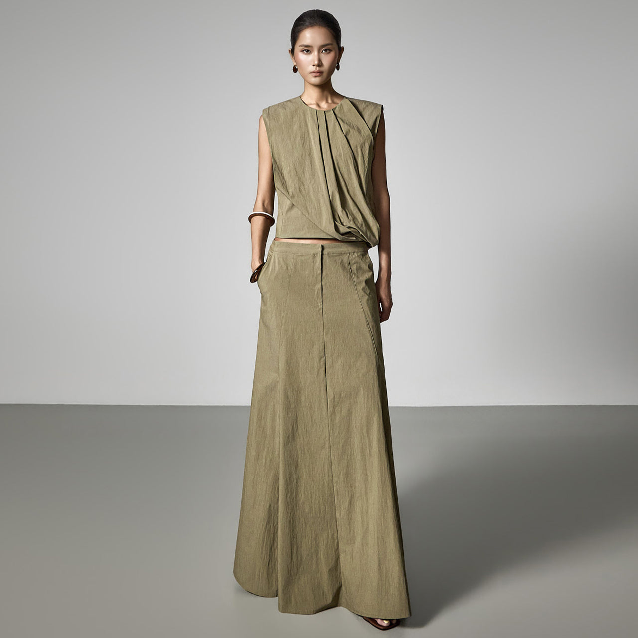 B3202 Asymmetrical Pintuck Blouse