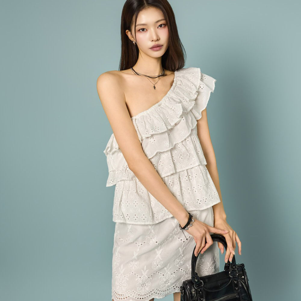 B3244 单肩荷叶边女式衬衫